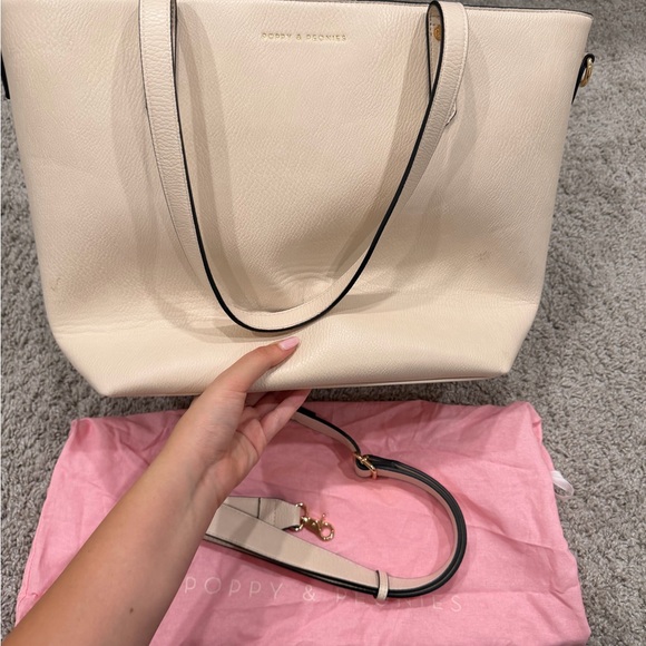 Poppy & peonies GO-GETTER leather  TOTE cream like new - Picture 7 of 9